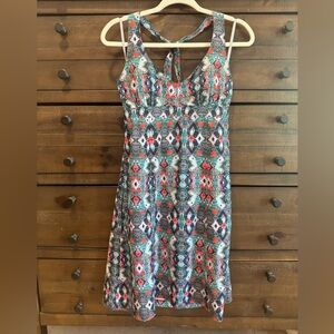 Athleta Teal, Coral and Navy Printed Midi Dress